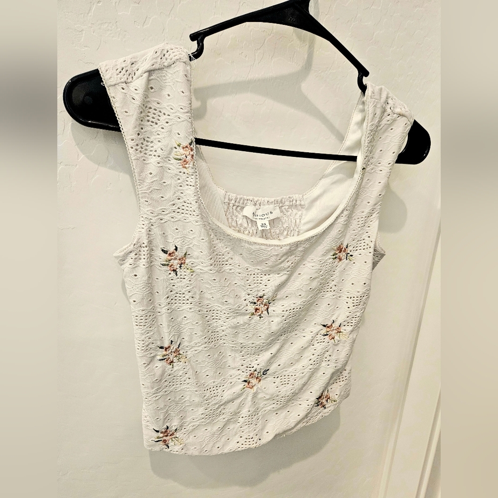 White Eyelet Floral Tank Top